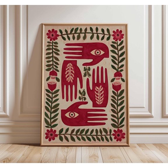 Mystical Eye Hand Folk Poster, Unframed Paper Poster 8x10in