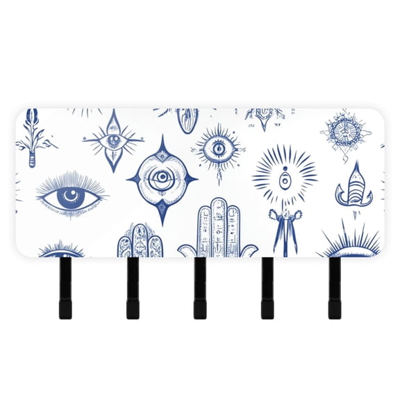Mystical Eyes Key Holder for Wall Mail Holder Organizer with 5 Key Hooks Wall Mount Key Rack with Shelf