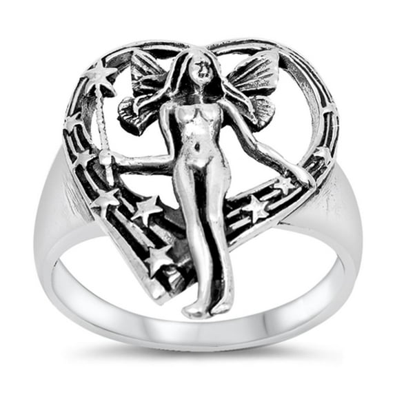 Mystical Fairy Heart Star Promise Ring .925 Sterling Silver Band Jewelry Female Male Unisex Size 10