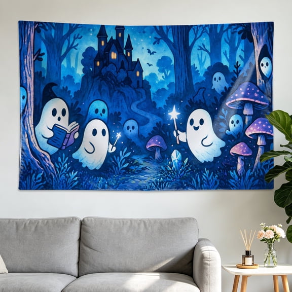 Mystical Fantasy Forest Castle Wall tapestry,Large size Printed Horizontal Tapestry blanket,Polyester Fabric Wall Hanging for living room,bedroom,No Installation Required,Indoor,Outdoor,Gift for Fami