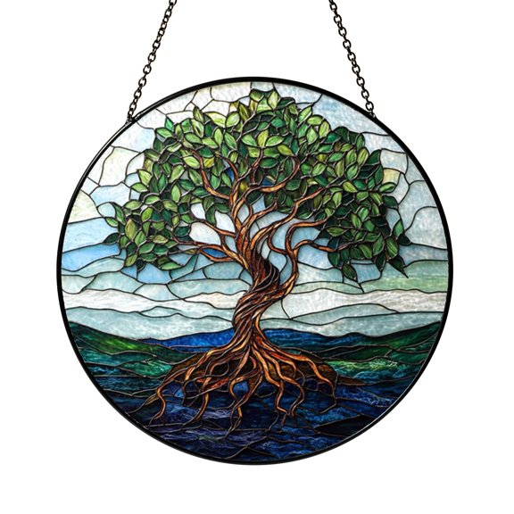 Mystical Floating Tree Stained Glass Window Suncatcher, Ocean Nature Hanging Decor