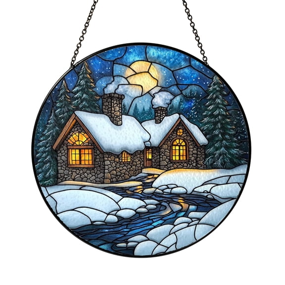 Mystical Forest Cave River Stained Glass Style Window Hanging2301