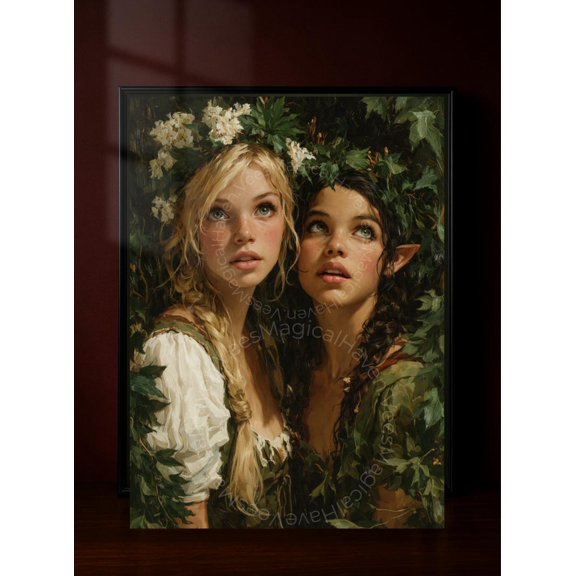 Mystical Forest Elves Portrait Poster Fantasy Woodland Character Wall Art Decor 12x18 UNFRAMED