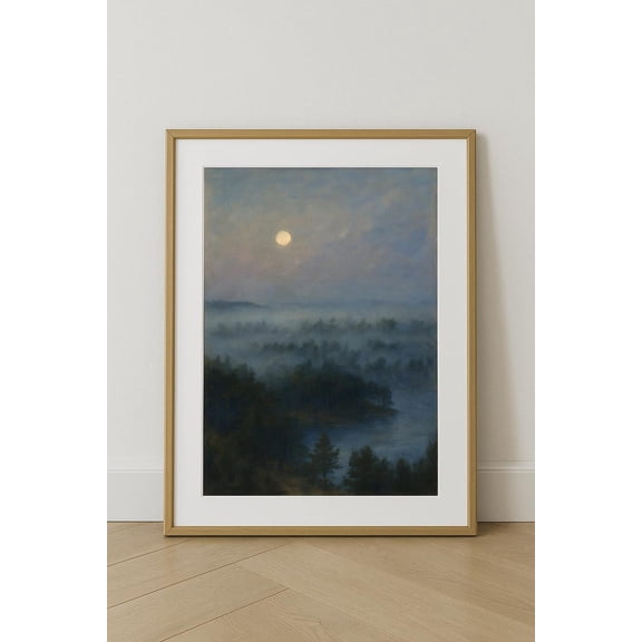 Mystical Forest Full Moon Norway Poster, Stretched Size 12x18