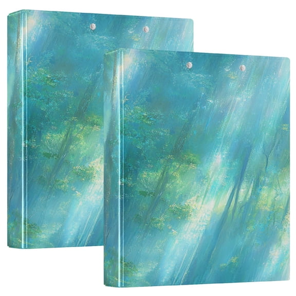 Mystical Forest Light 12.4x10.6in PVC Round Ring Binder, D-Ring 3-Hole, Metal Clip, 200 Sheets