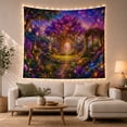 thumbnail image 1 of Mystical Forest Path and Glowing Temple Tapestry Wall Hanging, 1 of 7