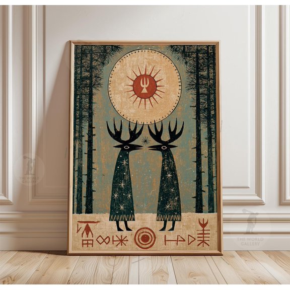 Mystical Forest Poster, Pagan Folk Wall Art, Paper Print, Poster Only