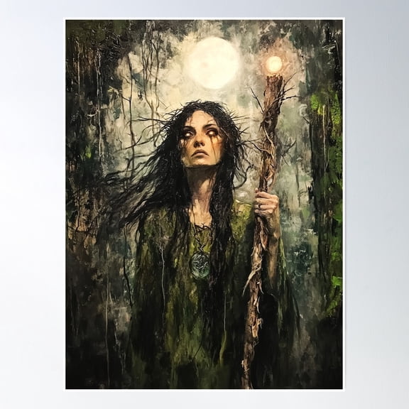 Mystical Forest Witch Enchanted Moonlight Fantasy Poster Wall Art, Modern Wall Decor, 8x12 UNFRAMED