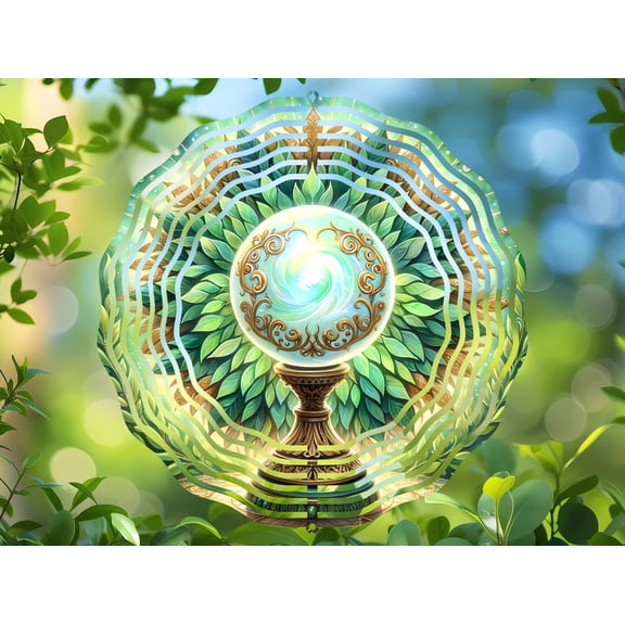 Mystical Fortune Teller Crystal Ball 3D Wind Spinner, Fantasy Kinetic Stainless Steel Hanging Yard Art