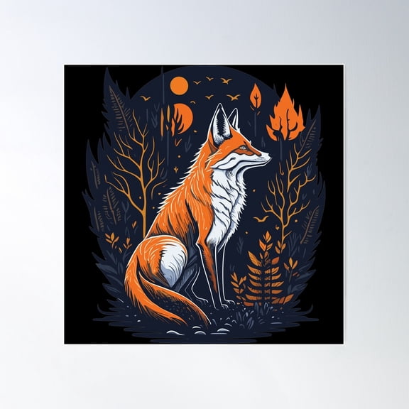 Mystical Fox Mythical Animal Poster Wall Art, Modern Wall Decor For Living Room Bedroom, 24x24 UNFRAMED