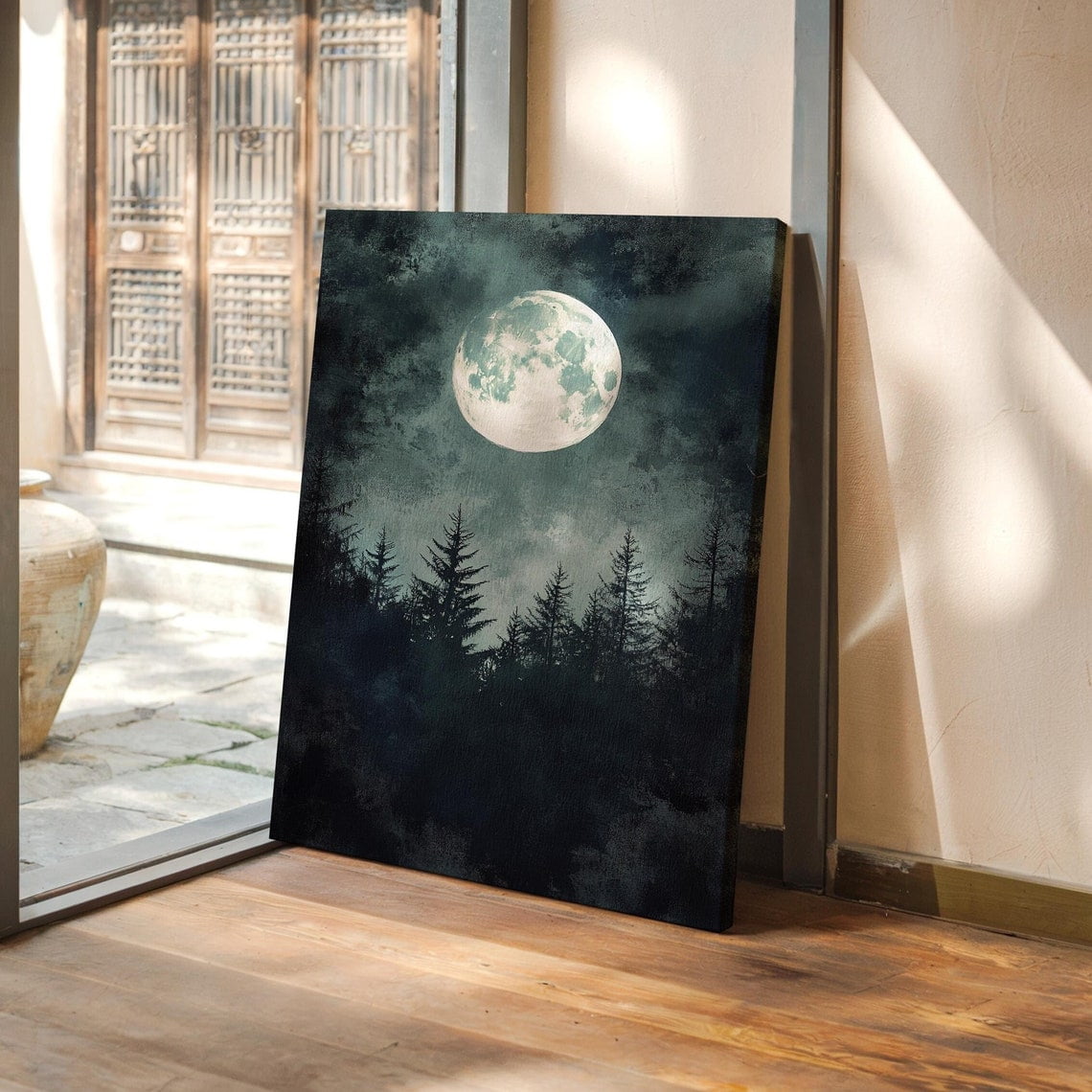 Mystical Full Moon Art Print – Dark Forest Night Sky Wall Decor ...