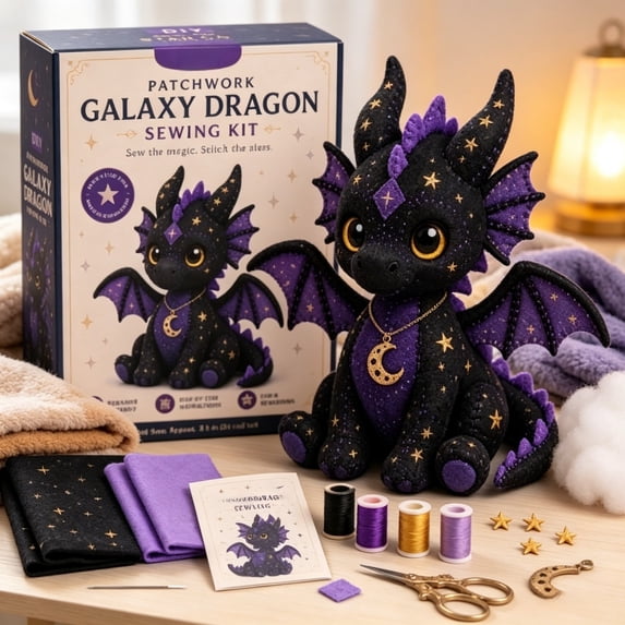Mystical Galaxy DIY Patchwork Animal Kit, Felt Animal Sewing Kit for Beginners, 3D Stuffed Plush Animals, Pre-Cut Handmade Craft Kit for Adults Kids, Art Gift