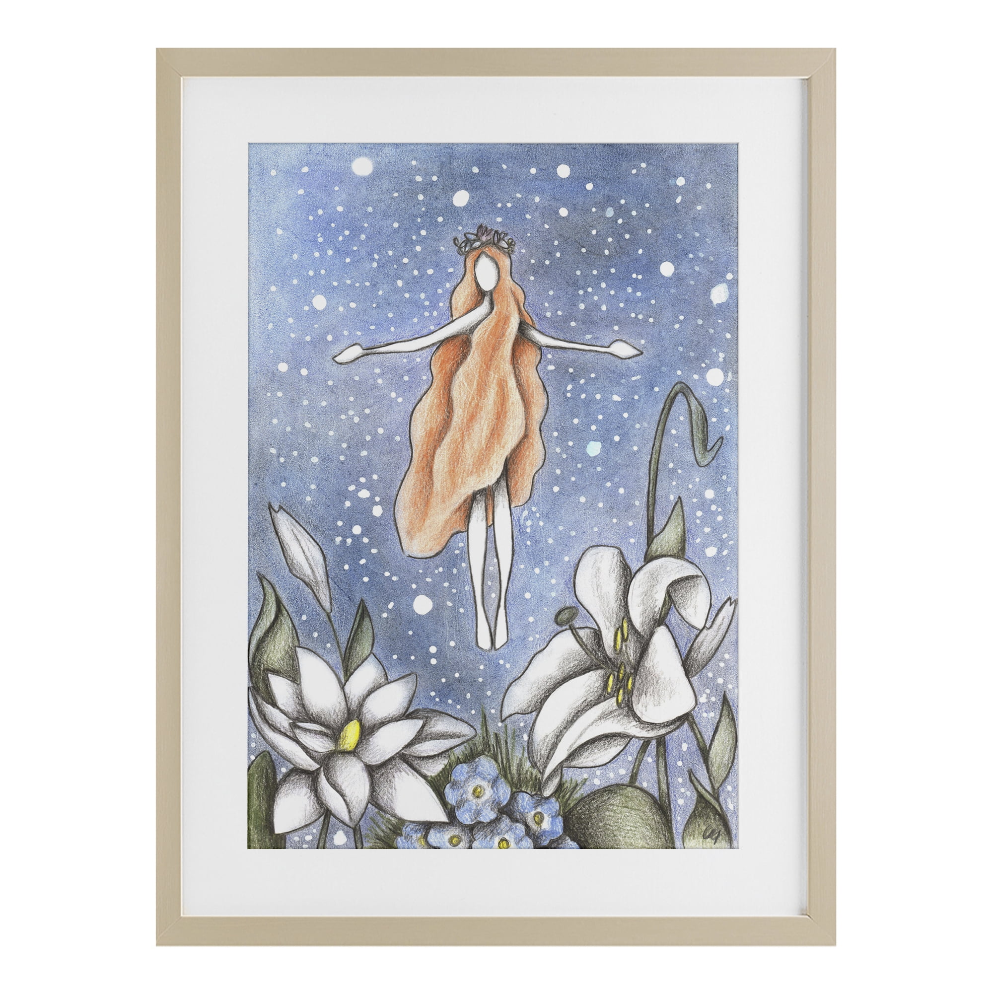 Mystical Garden Fairy Sparkle Birch Framed Print Under Glass, design by Cecilia Battaini