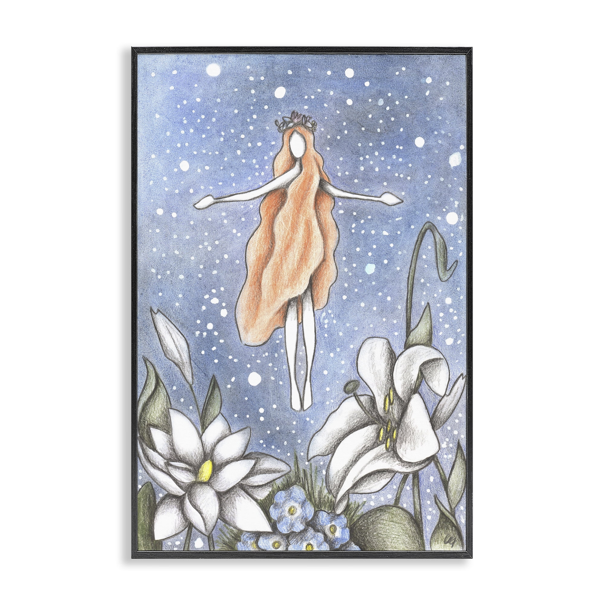Mystical Garden Fairy Sparkle Black Framed Giclee Art, design by Cecilia Battaini
