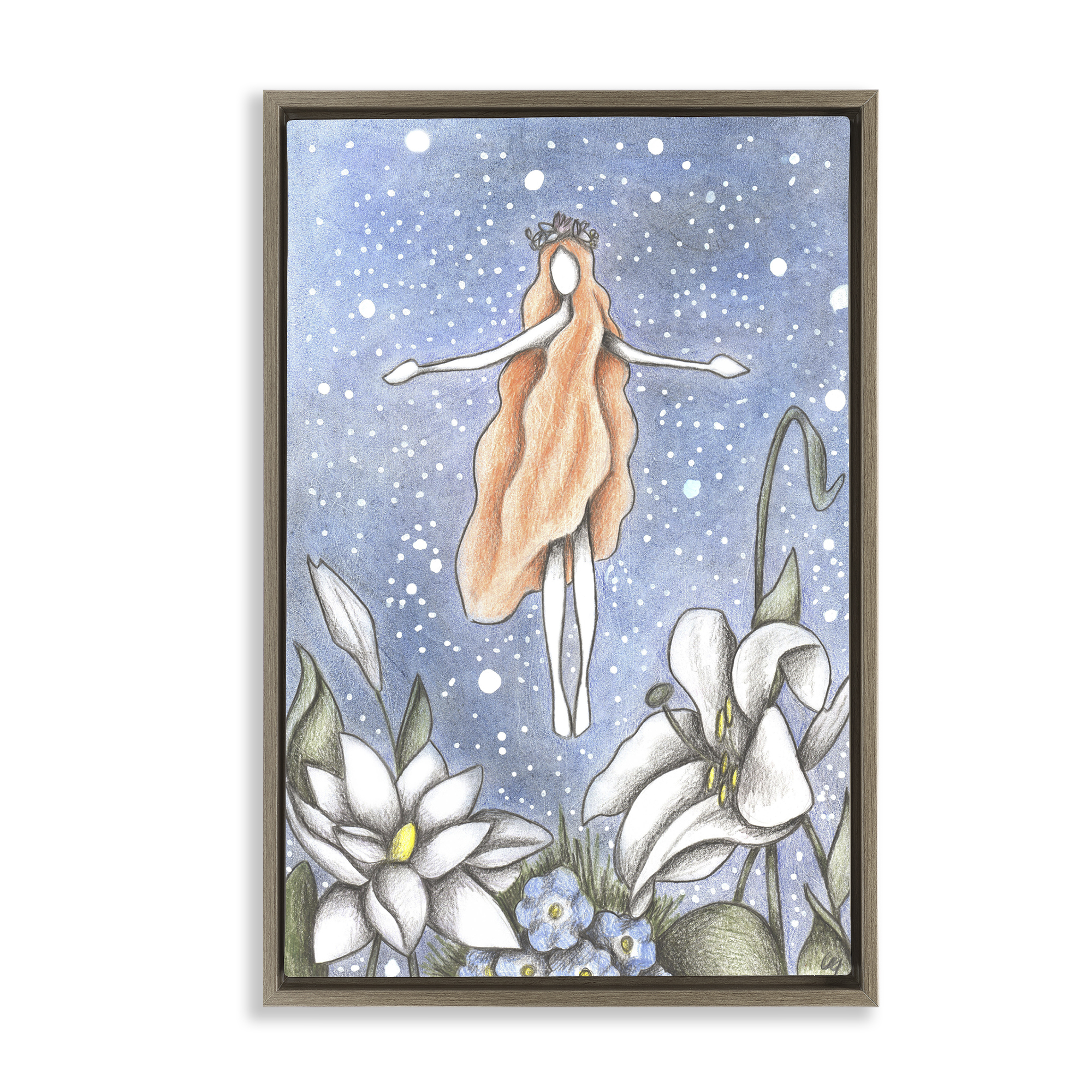 Mystical Garden Fairy Sparkle Brown Framed Floater Canvas Wall Art, design by Cecilia Battaini