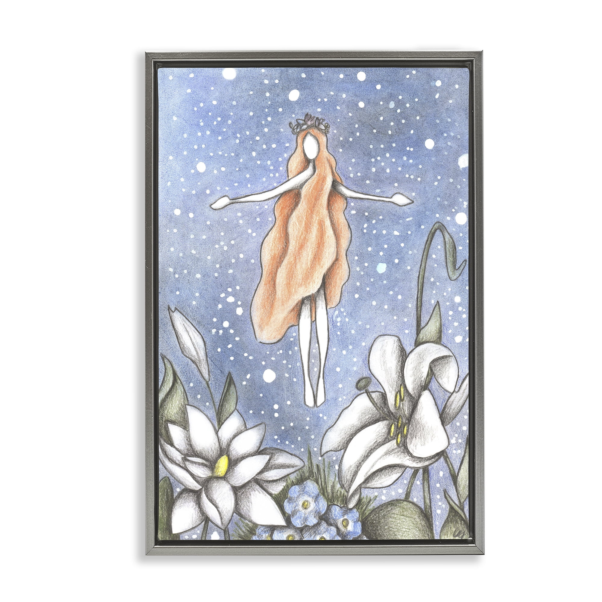 Mystical Garden Fairy Sparkle Gray Framed Floater Canvas Wall Art, design by Cecilia Battaini