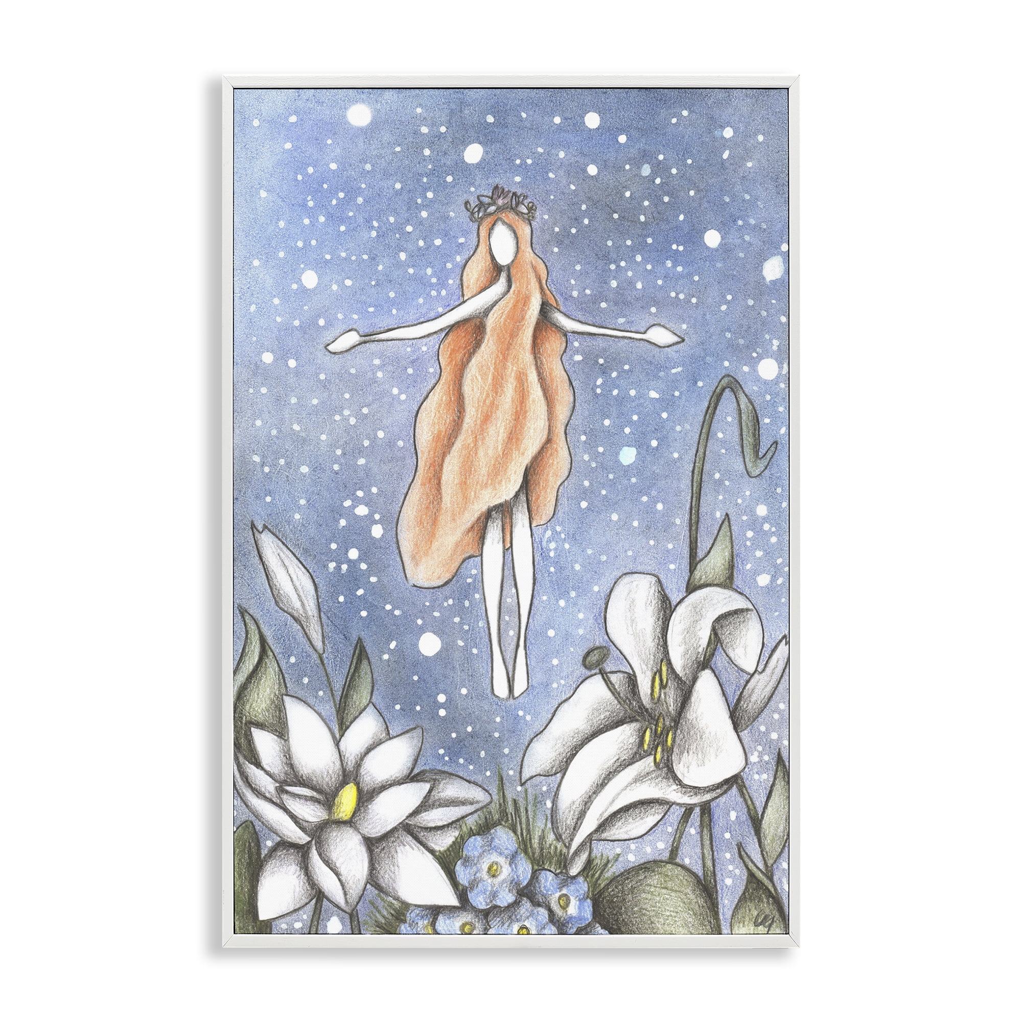 Mystical Garden Fairy Sparkle White Framed Giclee Art, design by Cecilia Battaini