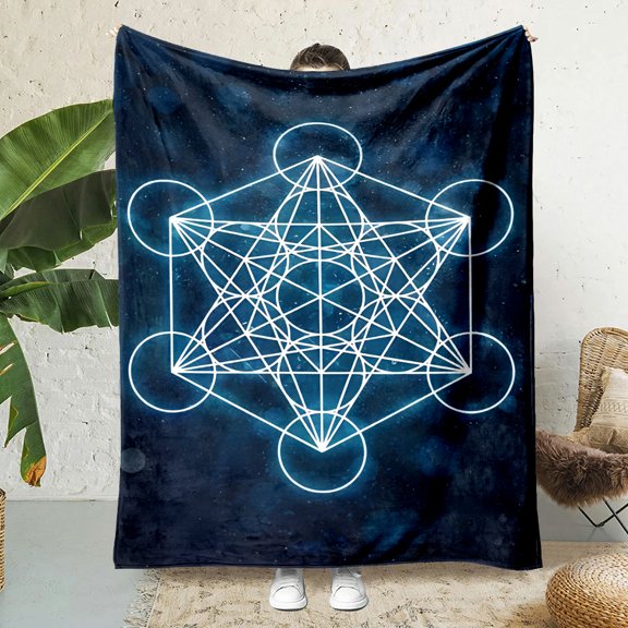 Mystical Geometric Metatron Cube Print Blanket - Soft, Reversible Flannel Throw for All Seasons - Perfect for Office Naps & Home Comfort - Unique Gift Idea, Metatron Cube, Geometric Art, All-season,