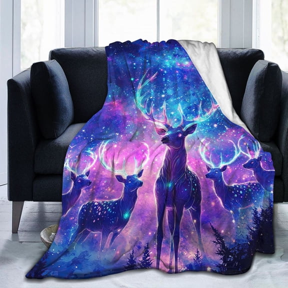 Mystical Glow Deer Throw Blanket Ultra Soft Cozy Decorative Flannel Blankets for Home Bed Couch Chair Travel 50x40