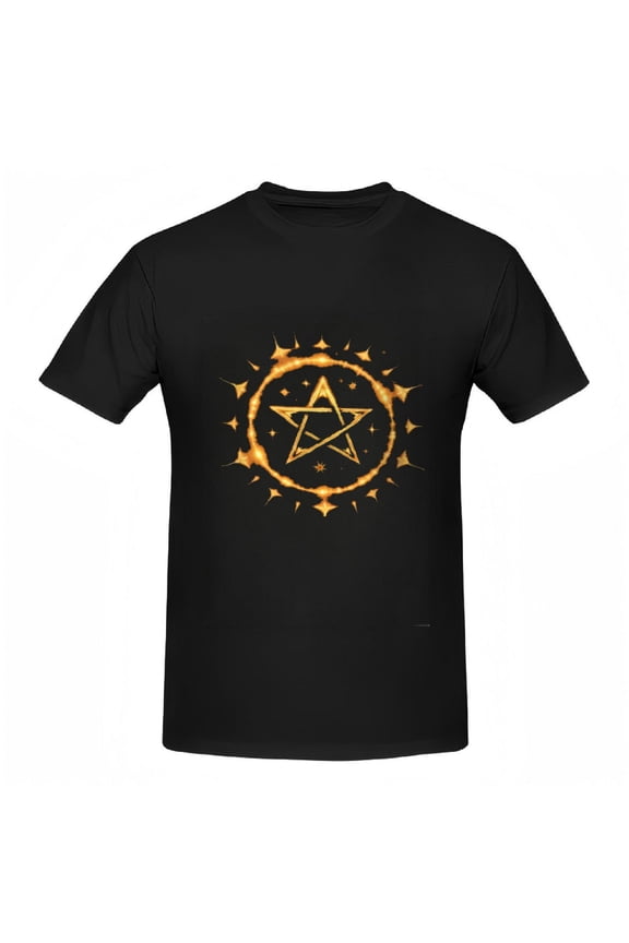 Mystical Golden Design Cotton Short Sleeve T-Shirt for Women - Celestial Pattern Tee Top with Stars