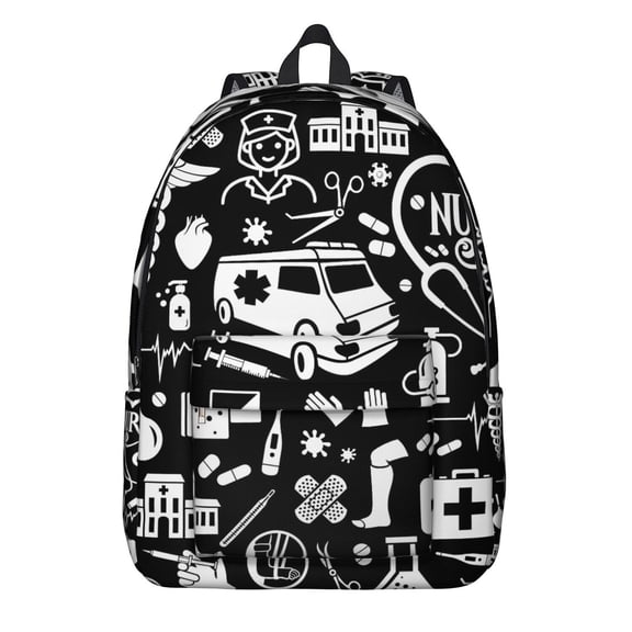 Mystical Goth Backpack, Lightweight School Bag with Starry Night Sky, Moon, and Sunburst Pattern