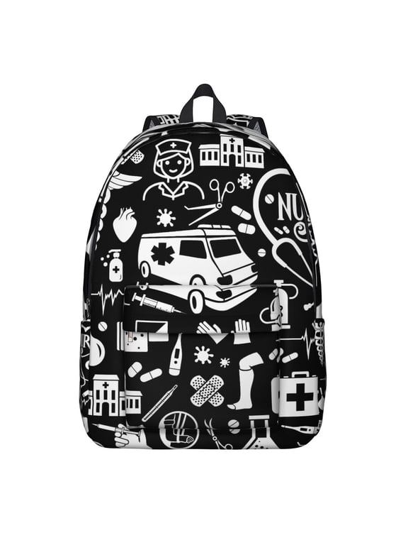 Mystical Goth Backpack, Lightweight School Bag with Starry Night Sky, Moon, and Sunburst Pattern
