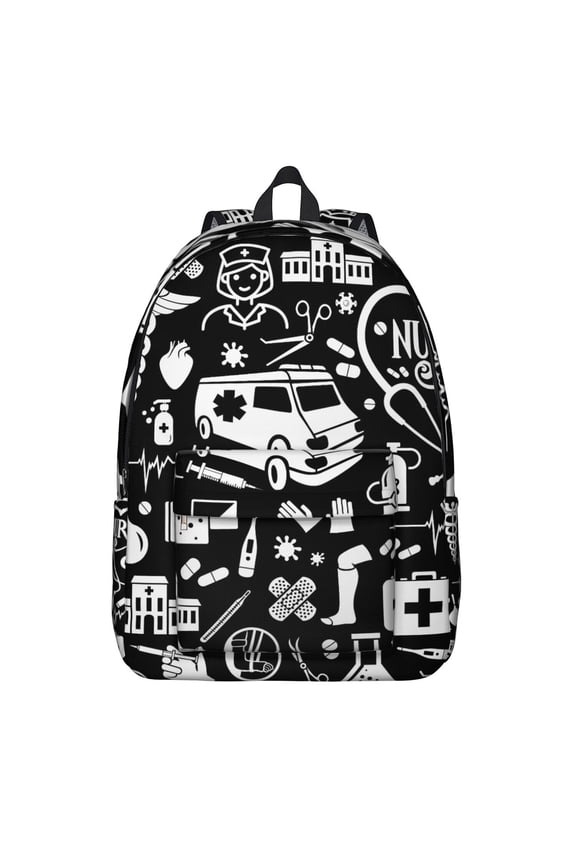 Mystical Goth Backpack, Lightweight School Bag with Starry Night Sky, Moon, and Sunburst Pattern