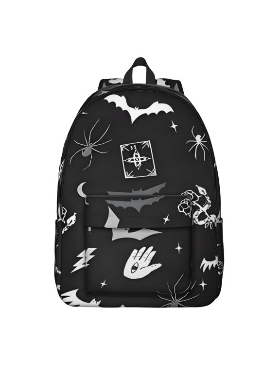 Mystical Goth Backpack, Lightweight School Bag with Starry Night Sky, Moon, and Sunburst Pattern