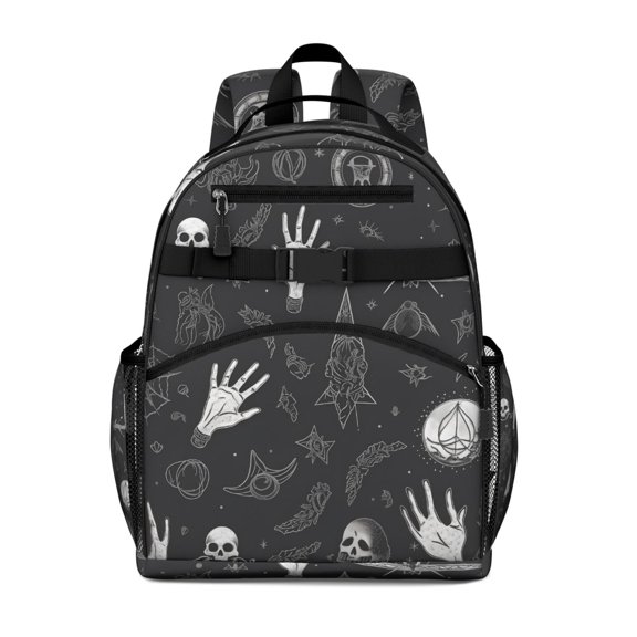 Mystical Goth Students Backpack with Cosmic Eclipse and Lunar Constellation Art, Ethereal Sunburst Print, Adjustable Straps and Spacious for and School