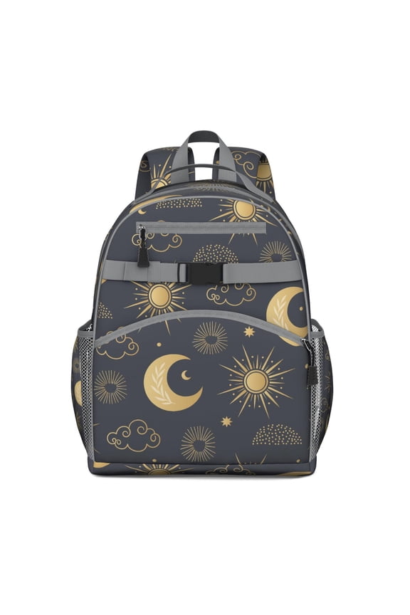 Students Backpack with Gothic Astrology Moon and Cosmic Star Print, Witchy Spiritual Celestial Design, Adjustable Straps and Durable for School