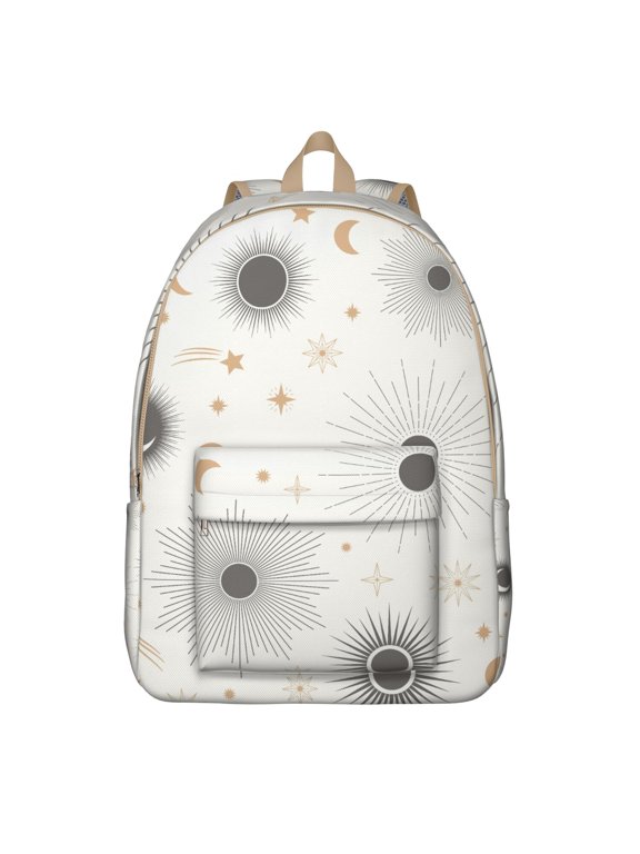 Mystical Gothic Backpack, Durable School Bag Featuring Cosmic Astrology Print with Golden Stars and Moon