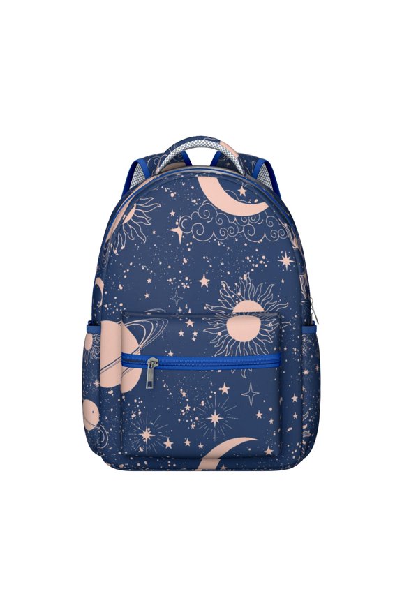Celestial Backpack Waterproof Scratch-Resistant Composite Oxford Cloth with Spiritual Sun and Moon Print, Adjustable Straps, Large Capacity for Outdoor Use