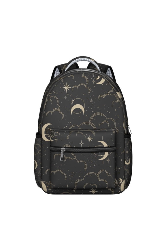 Mystical Gothic Celestial Backpack Waterproof Scratch-Resistant Composite Oxford Cloth with Spiritual Sun and Moon Print, Adjustable Straps, Large Capacity for Outdoor Use