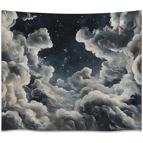 Mystical Gothic Night Sky Painting Tapestry Vintage Fantasy Celestial Aesthetic Wall Hanging Decor Maximalist Nature Landscape Tapestries for Living Room Dorm Gallery Wall Decor white30x40inch