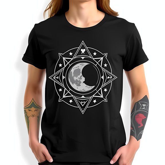 Mystical Graphic T-Shirt - Intricate Design on Black Fabric - Edgy Style