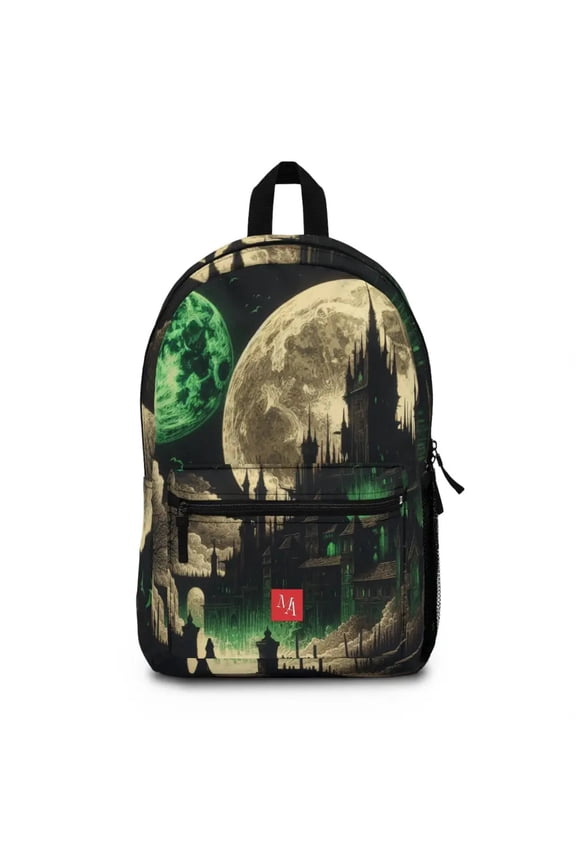 Mystical Green Castle Under Moonlight - Backpack