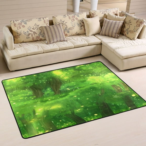 Mystical Green Forest Soft Polyester Area Rug 36''x24'', Non Slip, Memory Foam, Water Absorbent
