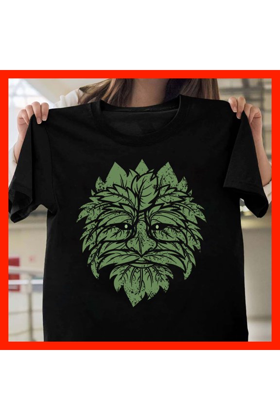 Mystical Green Man Face T-Shirt Nature Spirit Leaf Design Pagan Folklore Woodland Tee T443, Softstyle for Unisex, Extended Sizes Up to 5XL