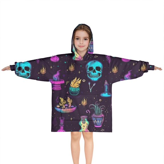 Mystical Halloween Pattern Blanket Hoodies for Kids 6-13YR Oversize Wearable Blanket Hoodies for Boys Girls Teens