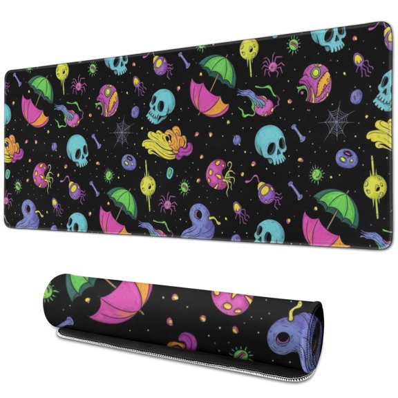 Mystical Halloween Pattern Extended Large Mouse Pad, Keyboard Mouse Pad with Non Slip Base & Stitched Edges, Thick Padded Gifts for Office Work Gaming,31.5"x11.8"