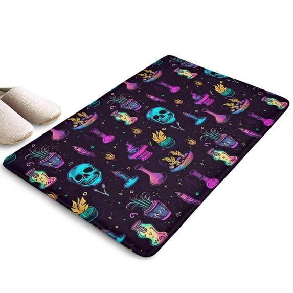 Mystical Halloween Pattern Flannel Non Slip Door Rugs,Washable Door Mats Indoor,Decorative Door Mats,Dirt-Resistant and Absorbent Doormat for Entrance,Bedroom,Kitchen,Bathroom,23.5x16in(60x40cm)
