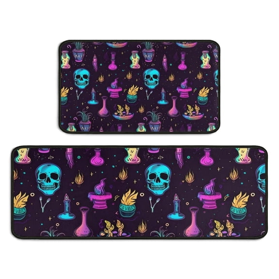 Mystical Halloween Pattern Kitchen Rugs Sets Of 2,Anti Fatigue Kitchen Mat Rugs Non Slip Washable,Decorative Kitchen Floor Mats for Kitchen,Sink,Laundry,17"X30"+17"X47"