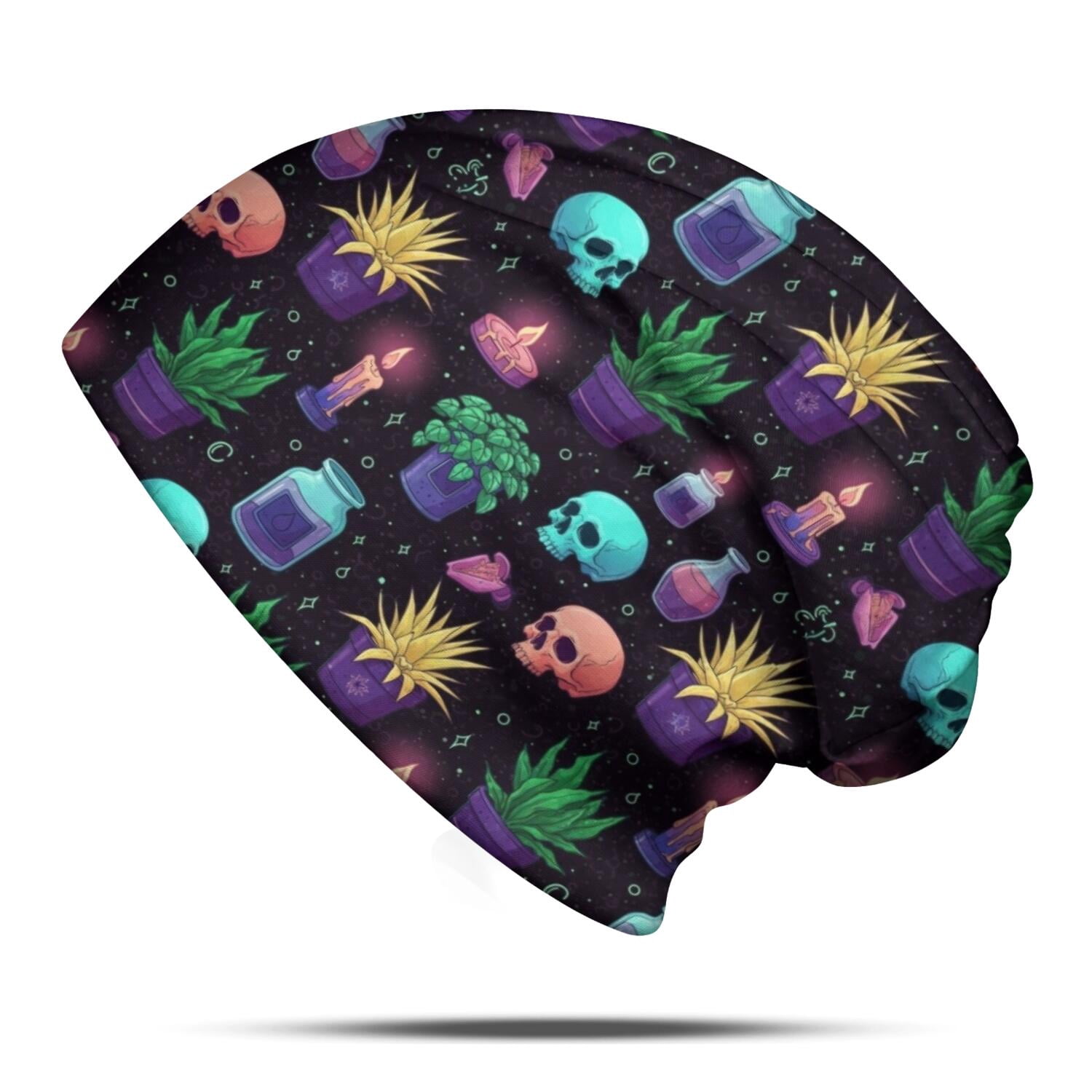 Mystical Halloween Pattern Slouchy Beanie Hat, Casual Daily Hat with ...