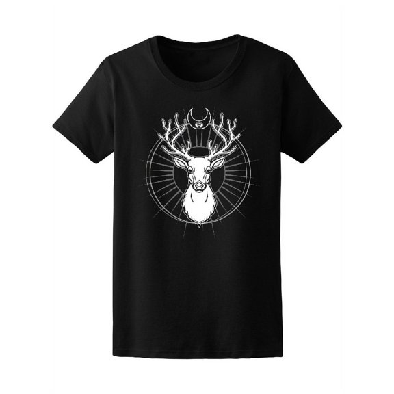 Mystical Horned Deer Geometry T-Shirt Women -Image by Shutterstock, Female Small