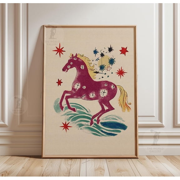 Mystical Horse Western Folk Art Star Desert Illustration Poster Wall Art Print