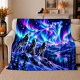 thumbnail image 1 of Mystical Howling Wolf Aurora Wilderness Scene, Peaceful Mountain Lake Scene, Warm Flannel Blanket for Cabin and Lodge, Outdoor Lovers Camping Gift, Fantasy Home Decor, 1 of 9