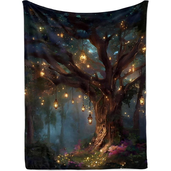 Mystical Lantern Tree Forest Tapestry Woodland Wall Hanging Art Decor 40x60 Inch