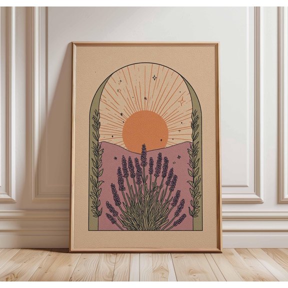 Mystical Lavender Field Celestial Poster Unframed Paper Print