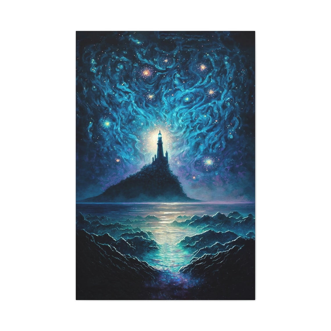 Mystical Lighthouse Wall Art Print, Enchanted Coastal Landscape And ...