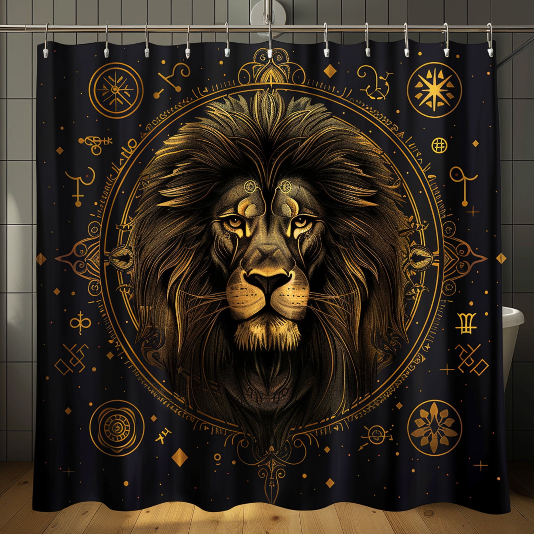 Mystical Lion Zodiac Shower Curtain Intricate Details UltraRealistic